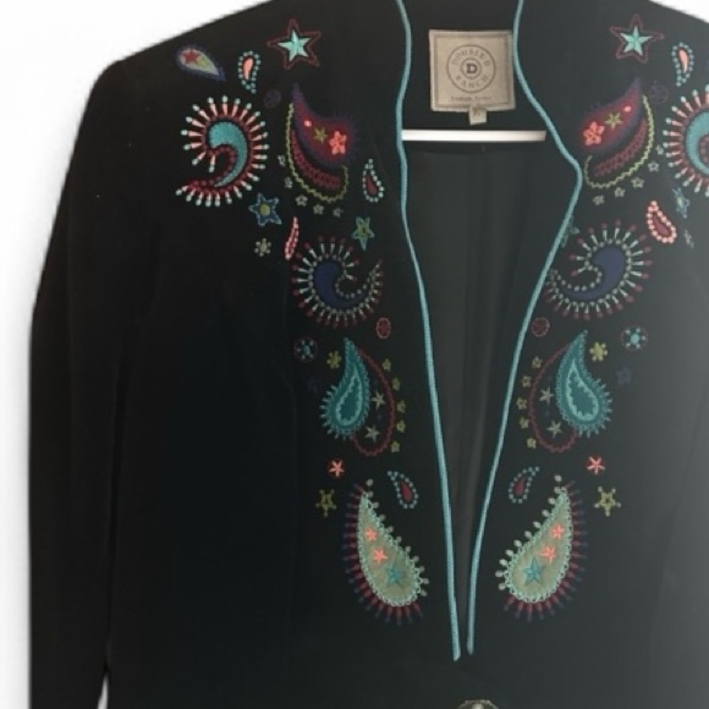 Double D Ranch Scout velvet heavily embroidered turquoise studded jacket EUC - Picture 8 of 9